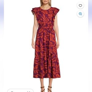 Vibrant Purple and Orange Leaf Maxi Dress